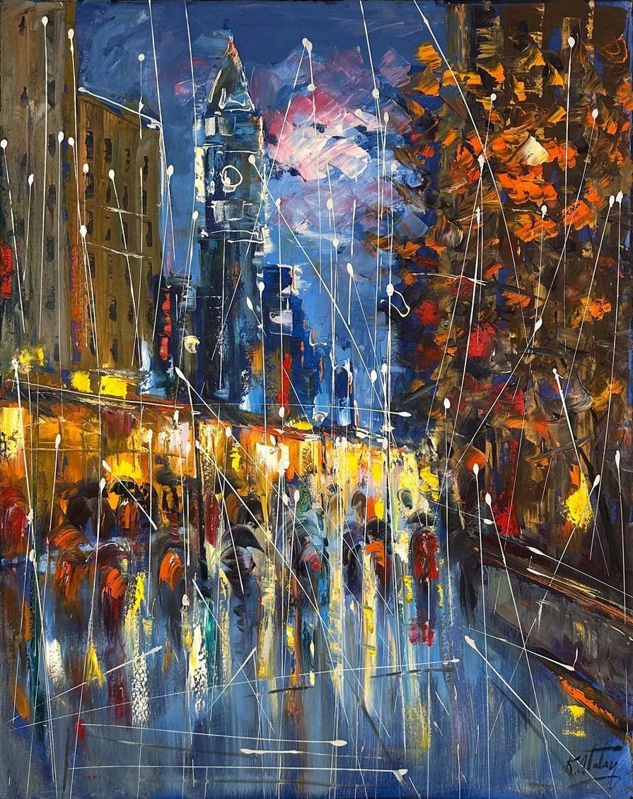 Yağmur Altında Adımlar Yağlı Boya Tablosu