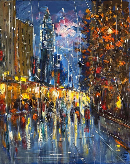 Yağmur Altında Adımlar Yağlı Boya Tablosu