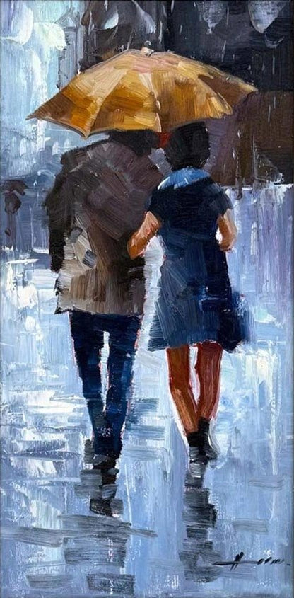 Yağmur Altında Aşıklar Yağlı Boya Tablosu