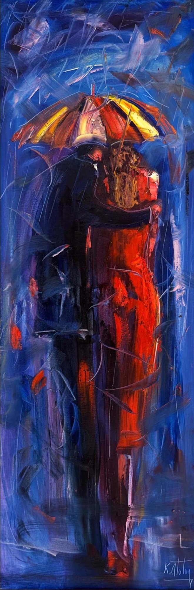 Yağmur Altında Aşk Yağlı Boya Tablosu