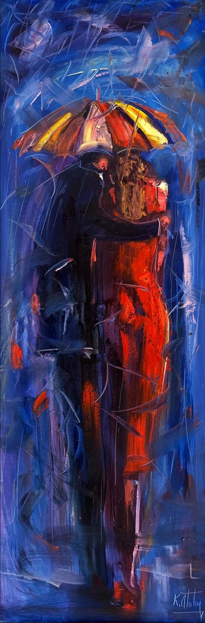 Yağmur Altında Aşk Yağlı Boya Tablosu