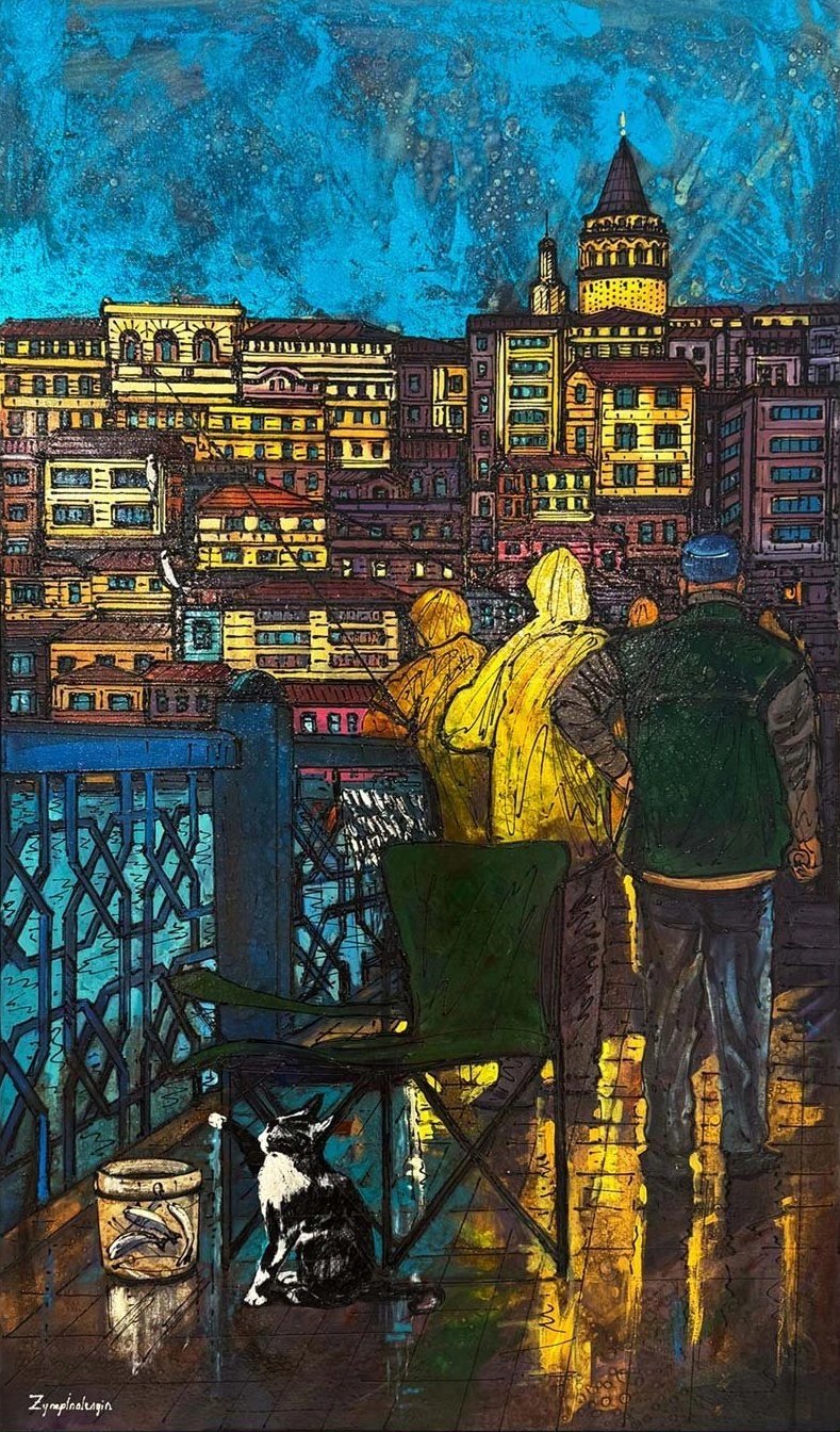 Yağmurda Bekleyiş Yağlı Boya Tablosu