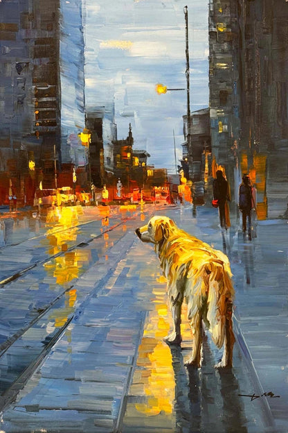 Yağmurda Bir Dost Yağlı Boya Tablosu