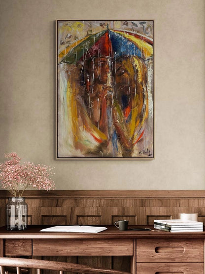 Yağmurda Birlikte Yağlı Boya Tablosu