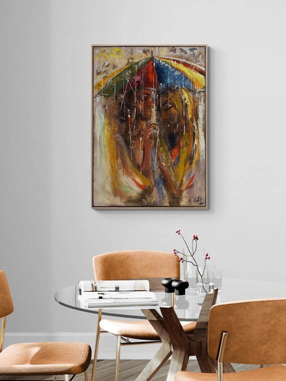 Yağmurda Birlikte Yağlı Boya Tablosu