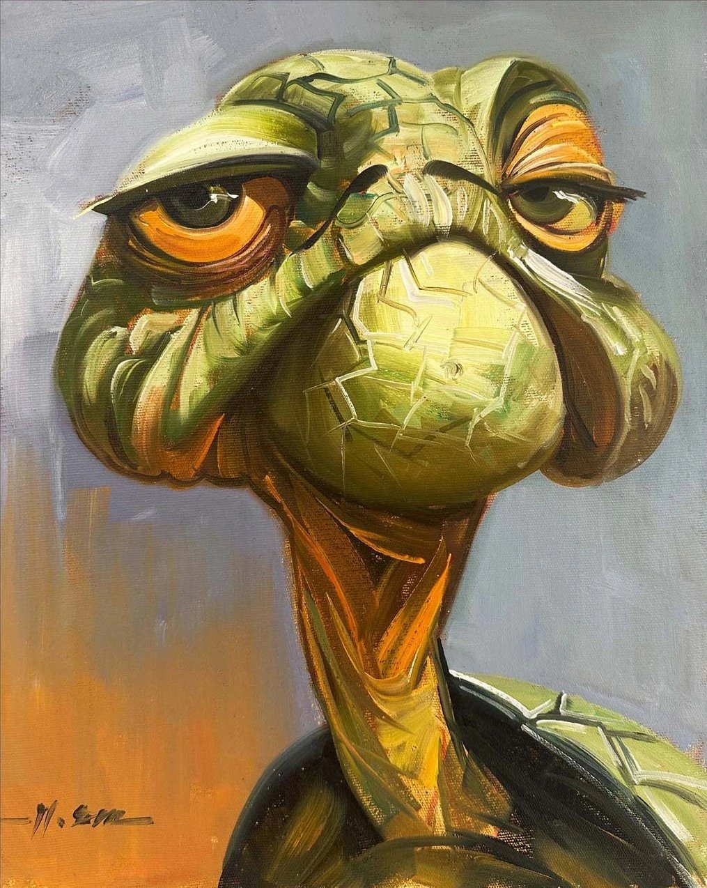 Yaşlı Kaplumbağa Yağlı Boya Tablosu