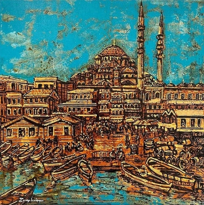 Yeni Cami Önündeki Eski Balıkçılar Yağlı Boya Tablosu