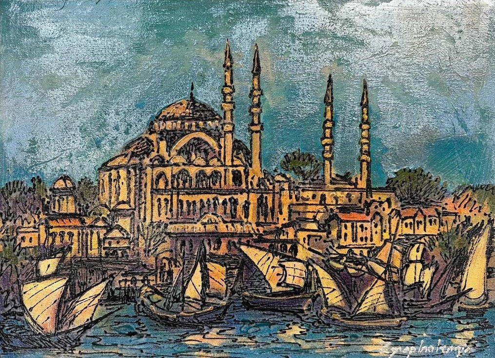 Yeni Cami ve Yelkeniler Yağlı Boya Tablosu