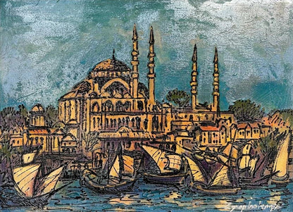 Yeni Cami ve Yelkeniler Yağlı Boya Tablosu