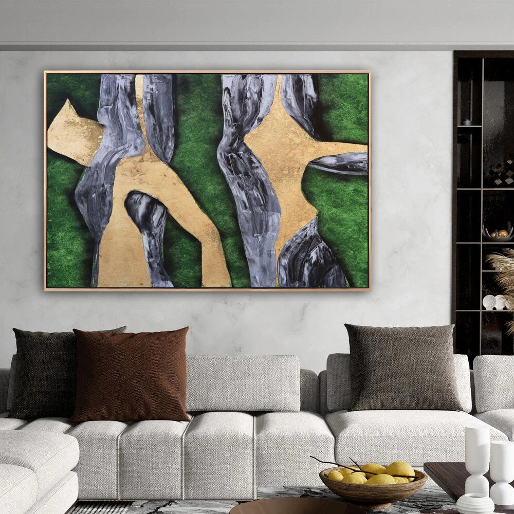 Yeşil ve Gold Siparişe Özel Soyut Yağlı Boya Tablo