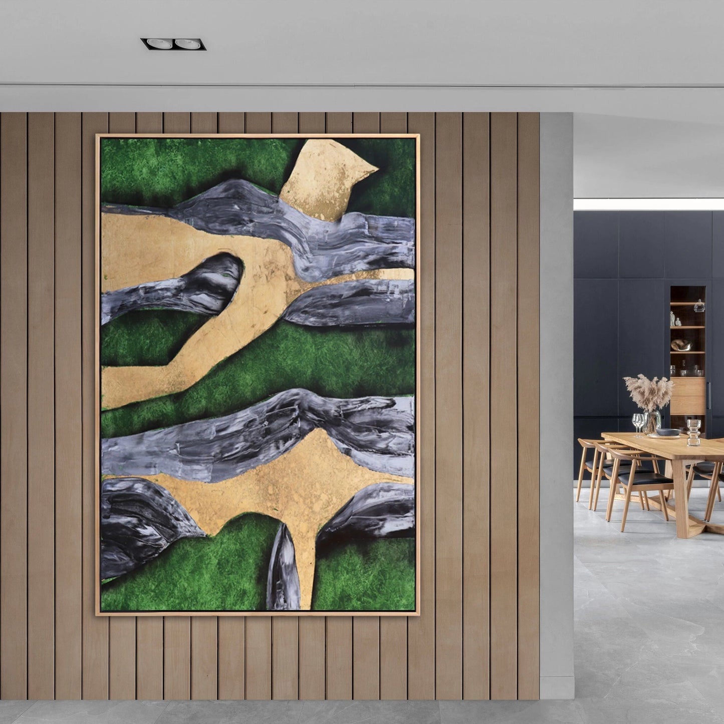 Yeşil ve Gold Siparişe Özel Soyut Yağlı Boya Tablo