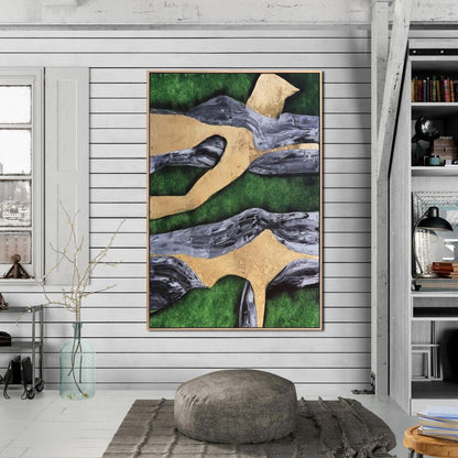 Yeşil ve Gold Siparişe Özel Soyut Yağlı Boya Tablo