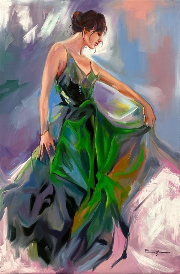 Yeşilli Kadın Yağlı Boya Tablosu