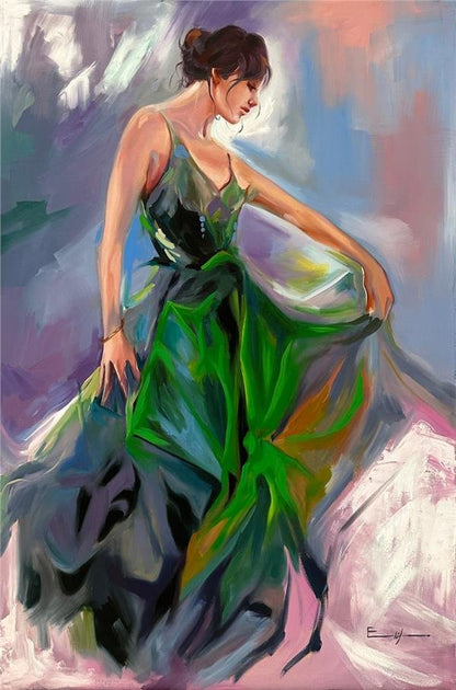 Yeşilli Kadın Yağlı Boya Tablosu