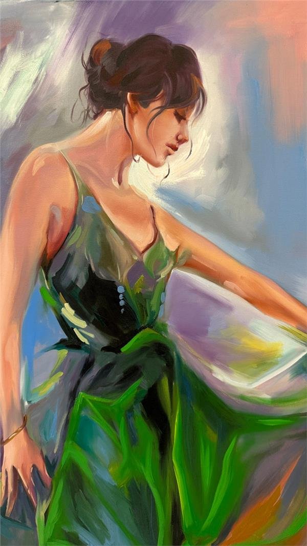 Yeşilli Kadın Yağlı Boya Tablosu