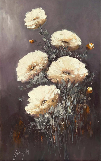 Zamana Açan Çiçekler Yağlı Boya Tablosu