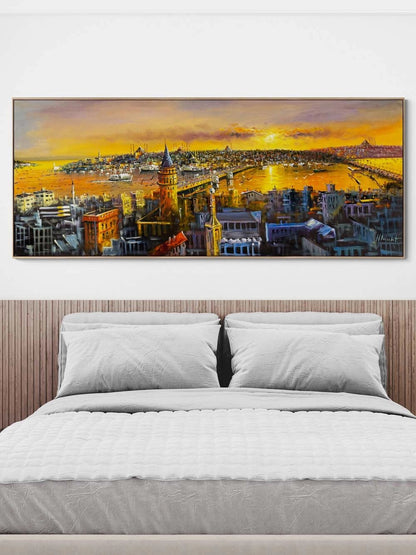 Zamana Akan Şehir Yağlı Boya Tablosu