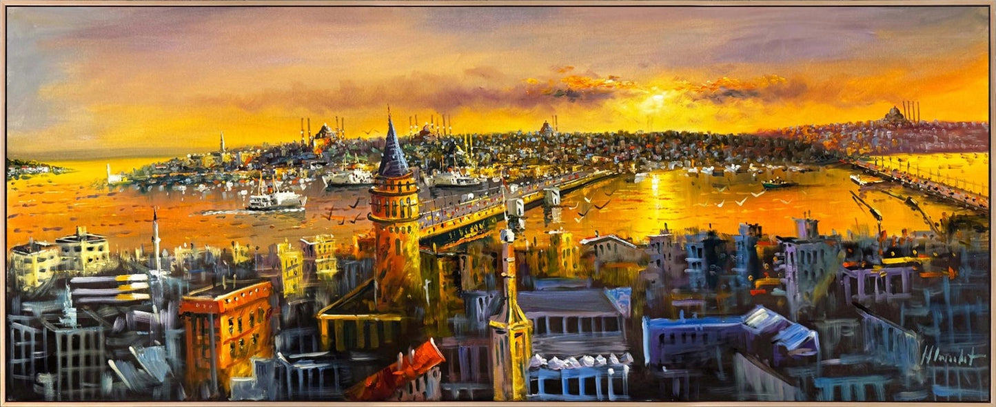 Zamana Akan Şehir Yağlı Boya Tablosu