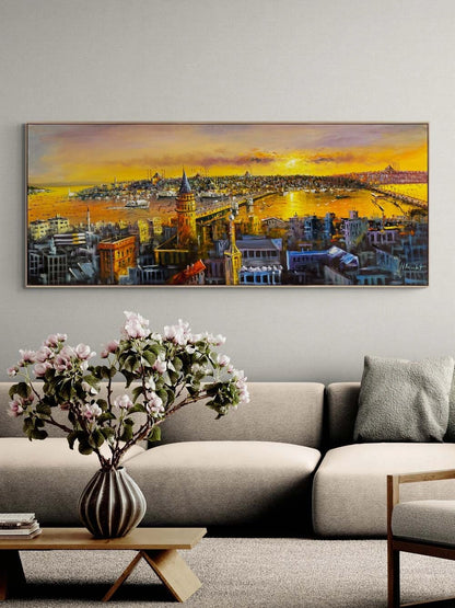 Zamana Akan Şehir Yağlı Boya Tablosu