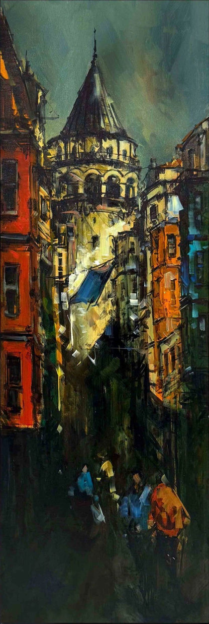 Zamana Karşı Galata Yağlı Boya Tablosu